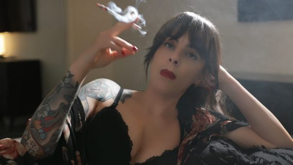 Dani Lynn – Smoking Vss in Black Bra and Cover Up